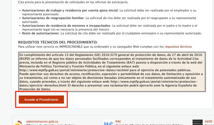acceder al procedimiento para pedir cita previa toma de huellas