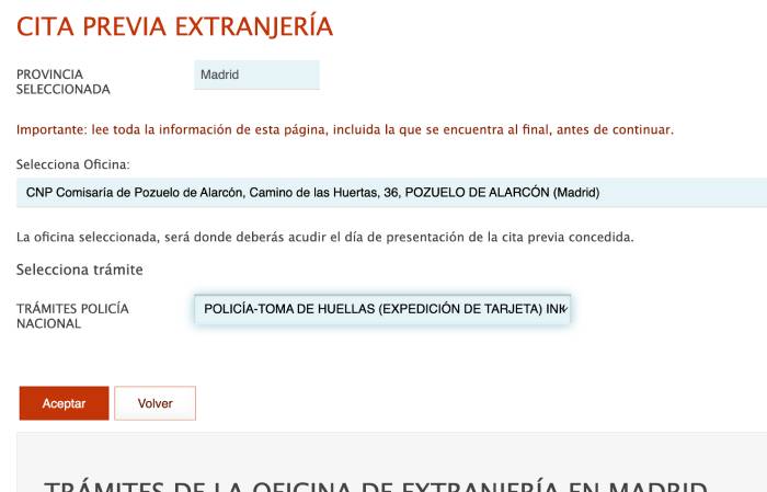 oficina policia toma de huellas para pedir cita tie